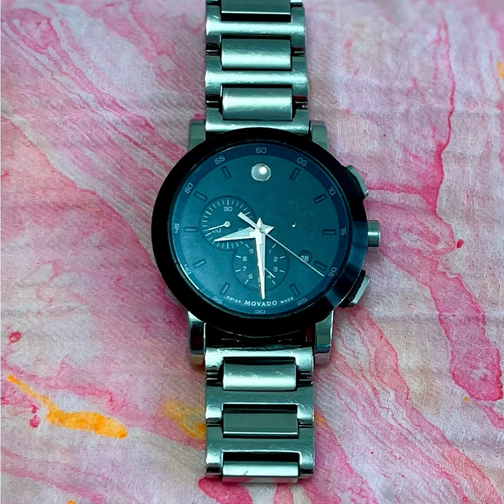 Movado Silver Black Minimalist Watch